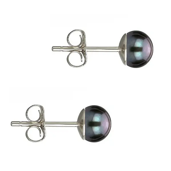 Cercei Perle Naturale Negre 5-6 mm, Buton AAA, Argint 925, Tip surub KASKADDA