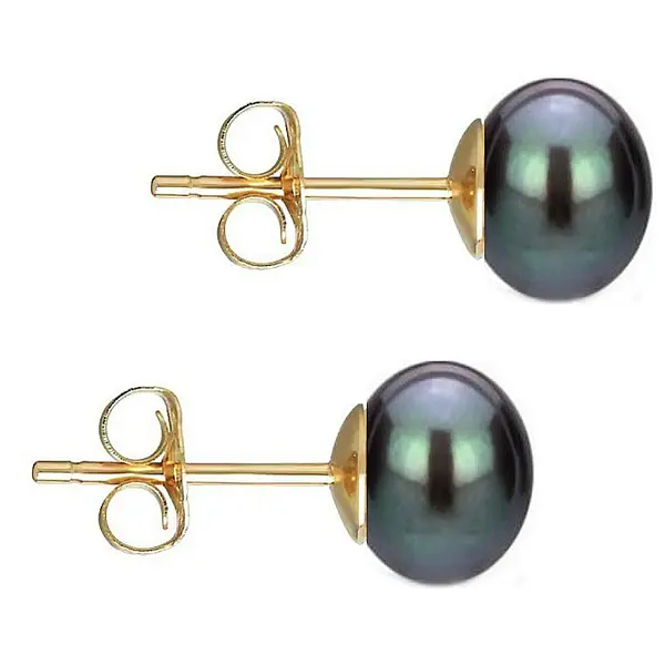 Cercei Perle Naturale Negre 7-8 mm, Aur 14K (aur 585), Calitate AAA KASKADDA