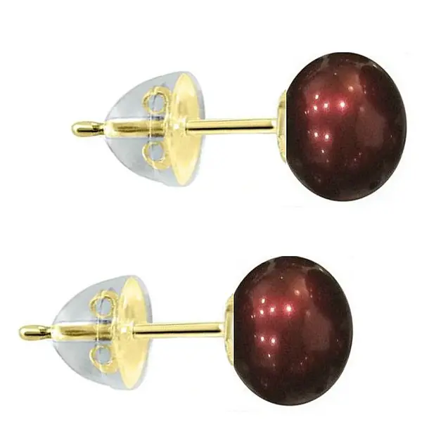 Cercei Perle Naturale Rosu Vin 7-8 mm, AAA, Aur 14K (aur 585), Tip surub cu Fluturasi Silicon KASKADDA