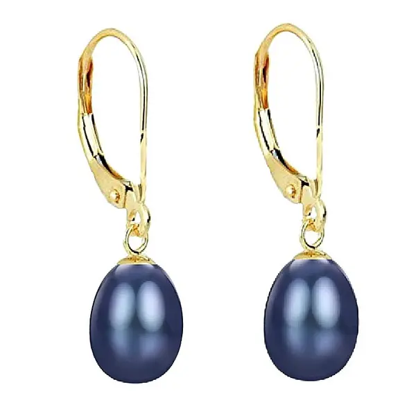 Cercei Perle Negre 8 5 mm, Forma Lacrima, Aur 14K (aur 585), Calitate AAA KASKADDA