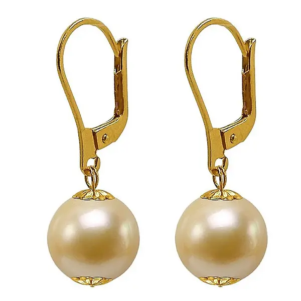 Cercei Perle Rare South Sea Aurii de 10-10,5 mm si Aur Galben 14K, Bijuterie de Lux KASKADDA