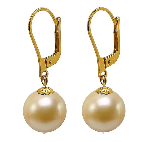 Cercei Perle South Sea Aurii de 10-10,5 mm E i Aur Galben 14K, Forma Rotunda KASKADDA