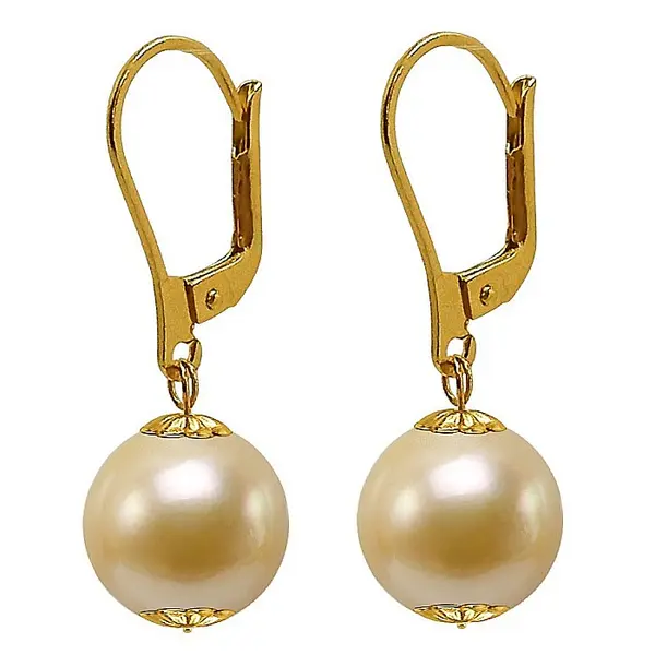 Cercei Perle South Sea Aurii de 10,5-11 mm si Aur Galben 14K, Perle Rare KASKADDA