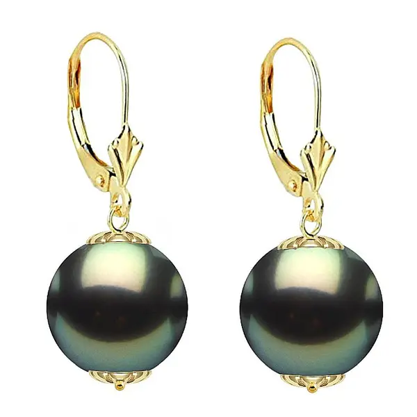 Cercei Perle Tahitiene de 10-11 mm si Aur Galben 14K, Forma Rotunda KASKADDA