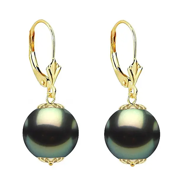 Cercei Perle Tahitiene de 9-10 mm E i Aur Galben 14K, Forma Rotunda KASKADDA