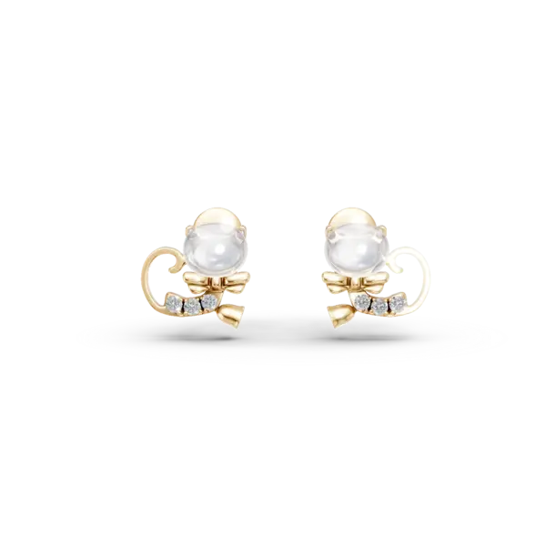 Cercei pisicute din aur galben cu topaze albe ovale de 0.59ct si diamante round de 0.036ct pentru copii