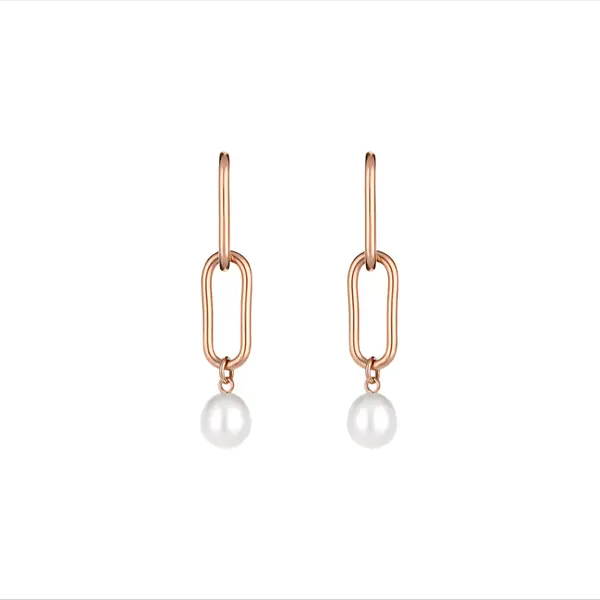 Cercei Rose Gold, Model Lungi cu Perle, Oțel Inoxidabil - Default Title