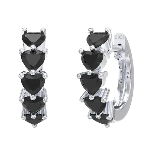 Cercei rotunzi argint 925, JW1799, model cu zirconiu negru, placati cu rodiu