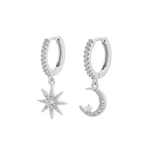 Cercei rotunzi argint 925, JW952, model luna si soare, placati cu rodiu
