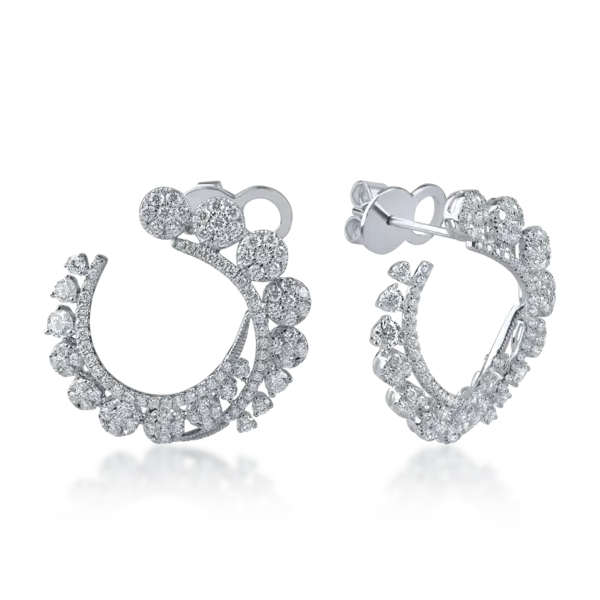 Cercei rotunzi din aur alb cu diamante de 1.7ct