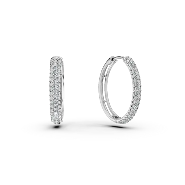 Cercei rotunzi din aur alb cu zirconia microsetting