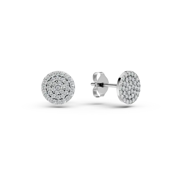 Cercei rotunzi din aur alb cu zirconia microsetting