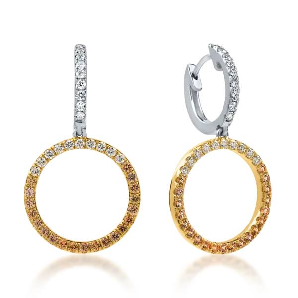 Cercei rotunzi din aur alb-galben cu safire si diamante de 0.99ct