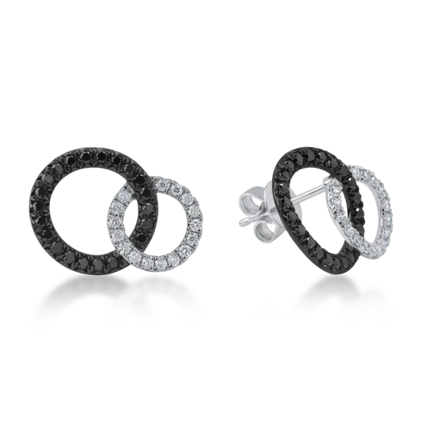 Cercei rotunzi din aur alb-negru cu diamante negre si incolore de 0.75ct
