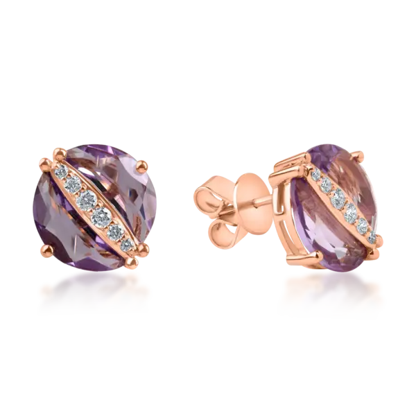 Cercei rotunzi din aur roz cu ametiste de 3.21ct si diamante de 0.18ct