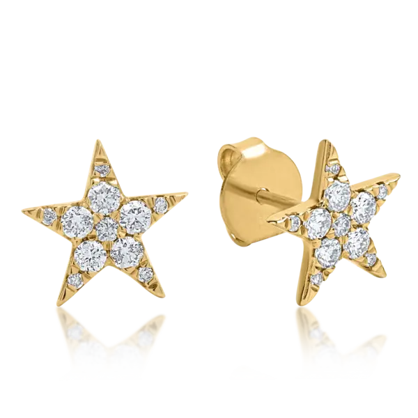 Cercei stea din aur galben cu diamante de 0.37ct