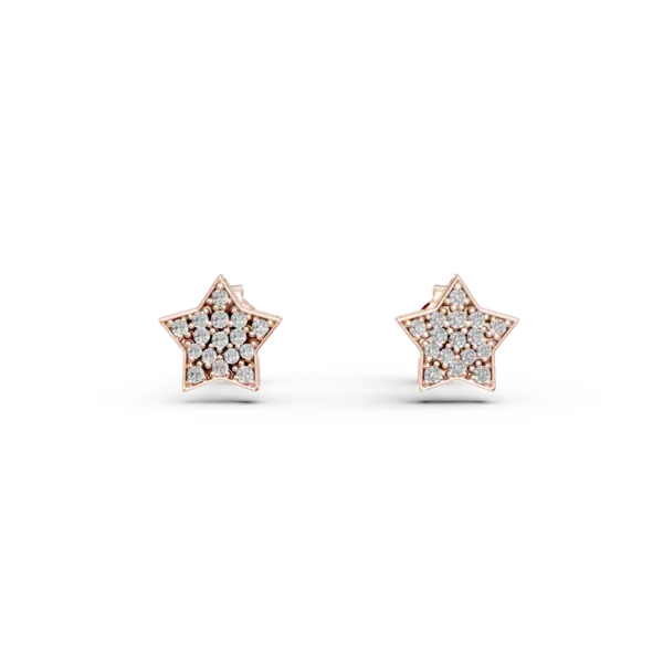 Cercei stea din aur roz cu diamante de 0.1ct