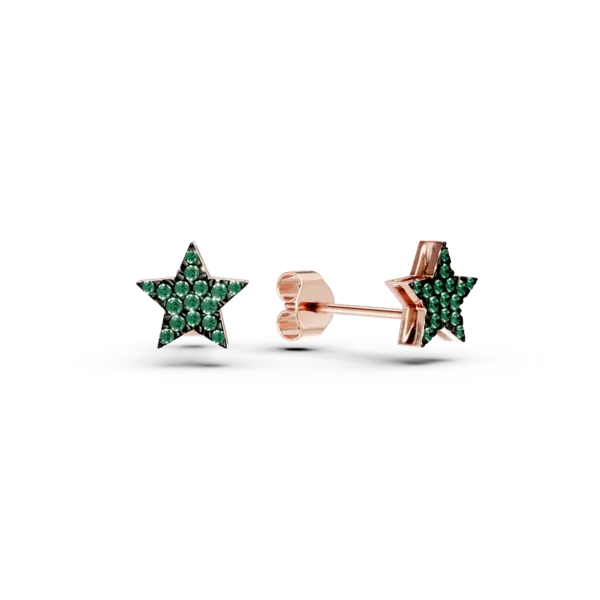 Cercei stea din aur roz cu smaralde de 0.17ct