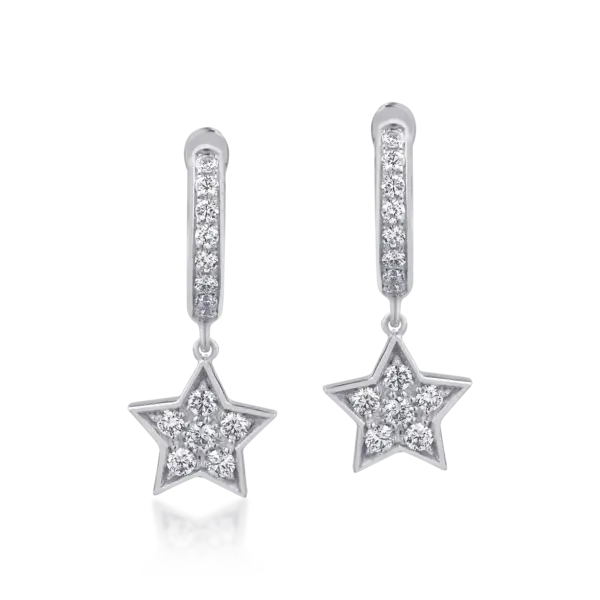 Cercei stele din aur alb cu diamante de 0.4ct