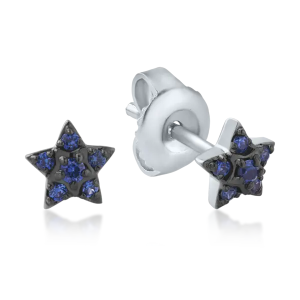 Cercei stelute din aur alb cu safire de 0.08ct