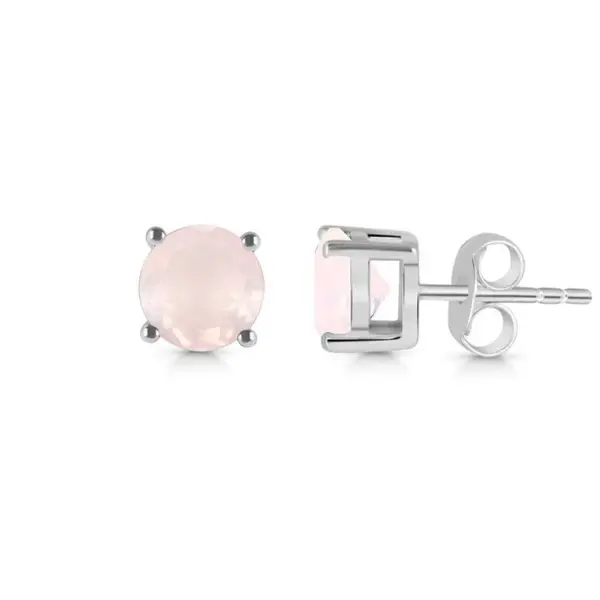 Cercei stud cuart roz 7 mm din argint