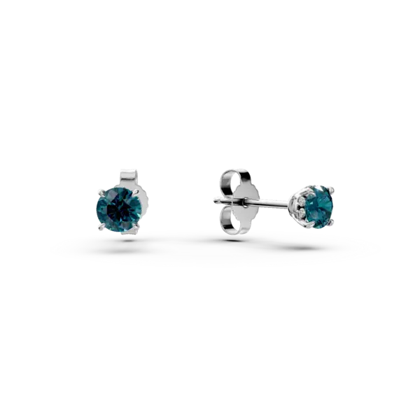 Cercei stud din aur alb cu diamante albastre si incolore de 0.5ct