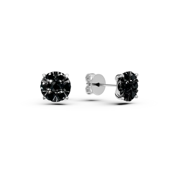 Cercei stud din aur alb cu diamante microsetting negre de 0.6ct