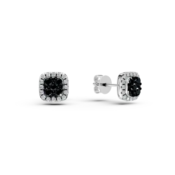 Cercei stud din aur alb cu diamante negre si incolore de 0.3ct