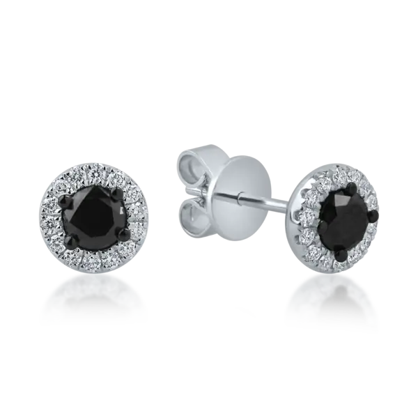 Cercei stud din aur alb cu diamante negre si incolore de 0.6ct