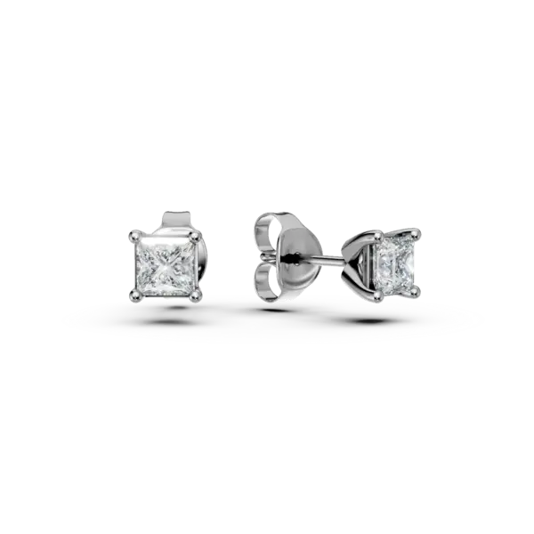 Cercei stud din aur alb cu diamante princess de 0.4ct