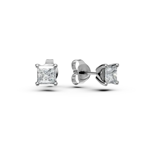 Cercei stud din aur alb cu diamante princess de 0.5ct