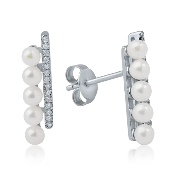Cercei stud din aur alb cu perle de cultura de 2.01ct si diamante de 0.11ct