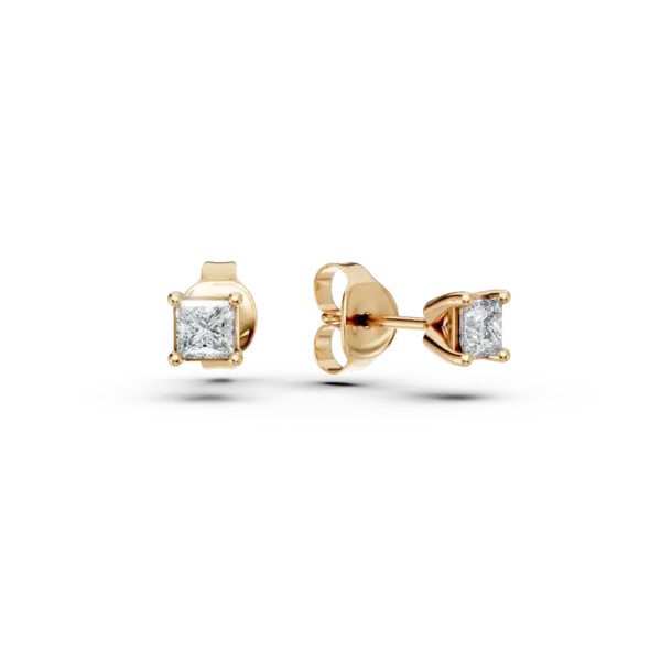 Cercei stud din aur galben cu diamante princess de 0.2ct