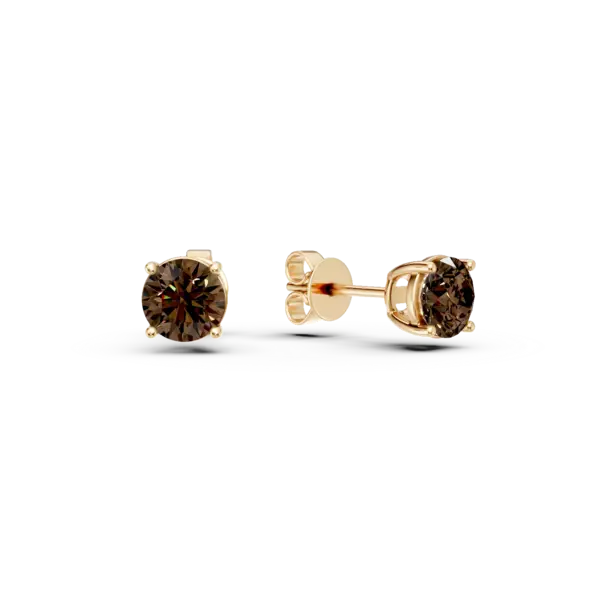 Cercei stud din aur galben cu quartz fumuriu de 1.5ct