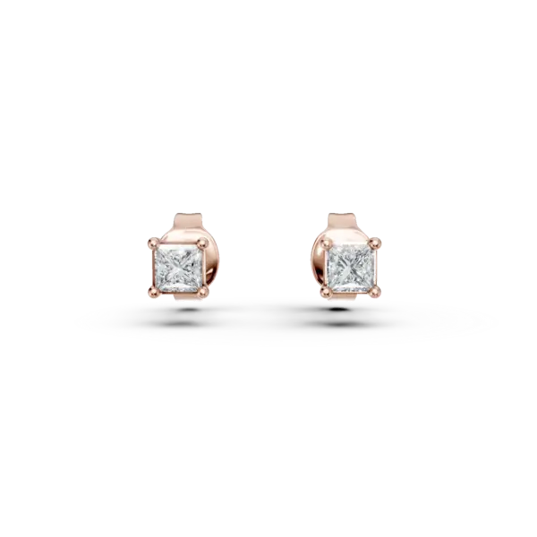 Cercei stud din aur roz cu diamante princess de 0.2ct