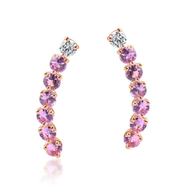 Cercei stud din aur roz cu rubine de 0.9ct si diamante de 0.1ct