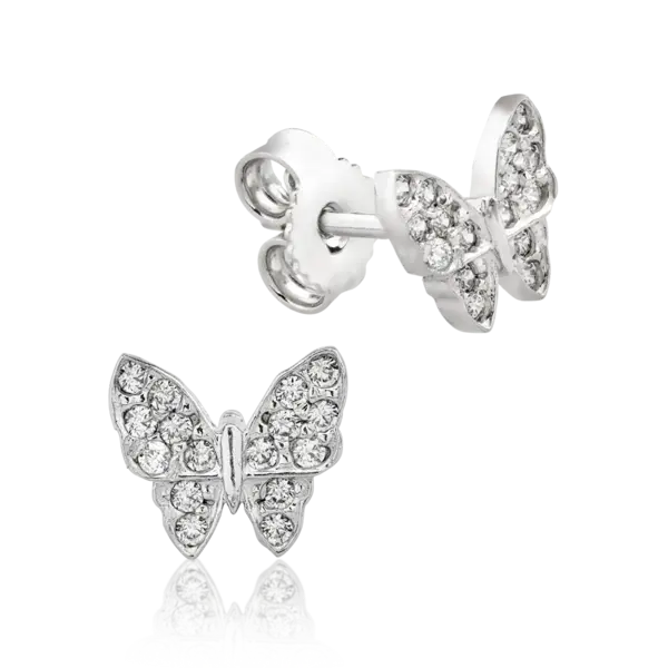Cercei stud fluturasi din aur alb cu zirconia microsetting