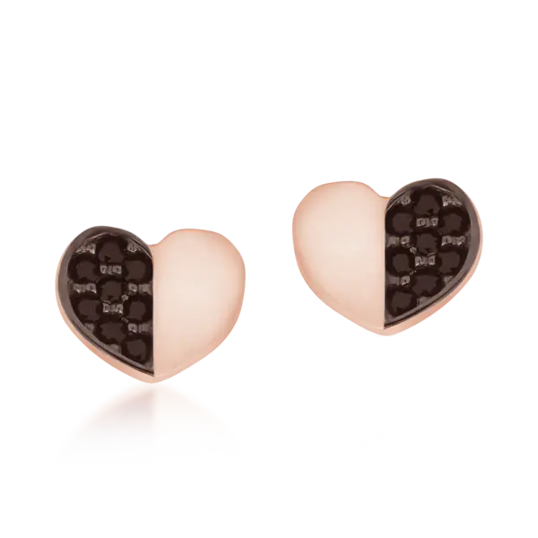 Cercei stud inimioare din aur roz cu zirconii negre