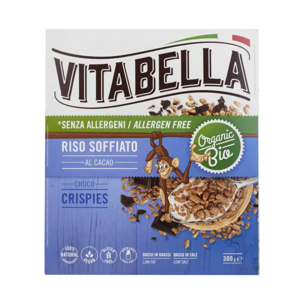 Cereale de orez fără gluten cu glazură de ciocolată - 300 g Vitabella Bio