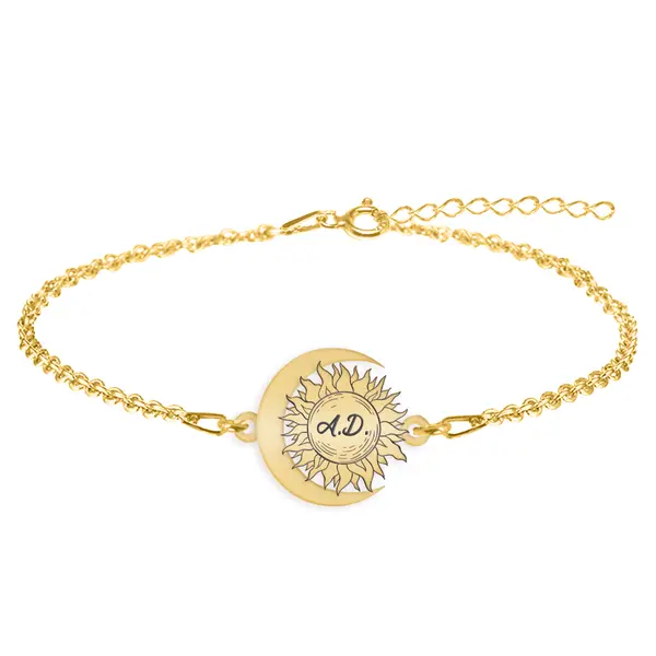 Ceres - Bratara personalizata Soare si Luna din argint 925 placat cu aur galben 24K
