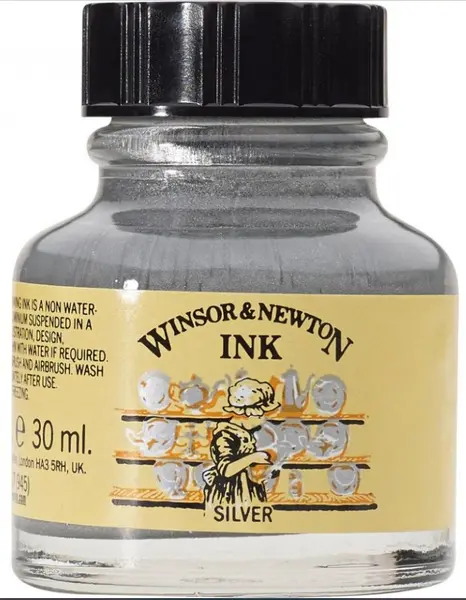 Cerneală de caligrafie Winsor & Newton - Argintiu, 30 ml
