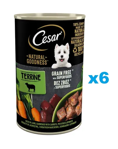 CESAR Natural Goodness Set conserve pentru caini, cu pui, igname si afine 6x400 g