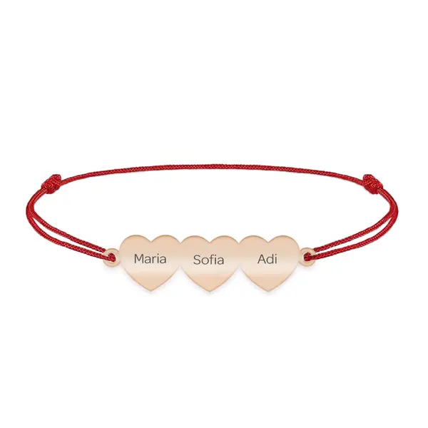 Cesur - Bratara personalizata snur trei inimi din argint 925 placat cu aur roz