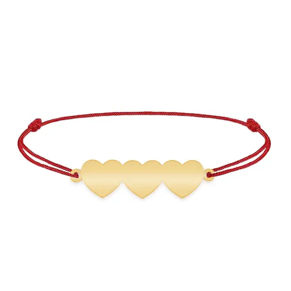 Cesur - Bratara personalizata snur trei inimi din argint 925 placat cu aur galben 24K
