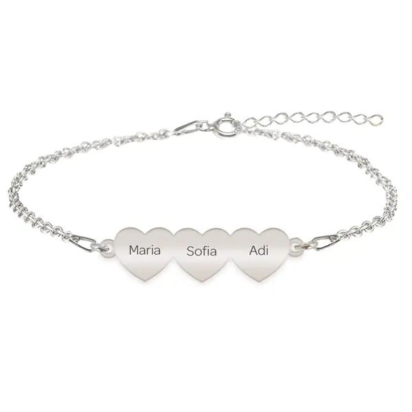 Cesur - Bratara personalizata trei inimi din argint 925