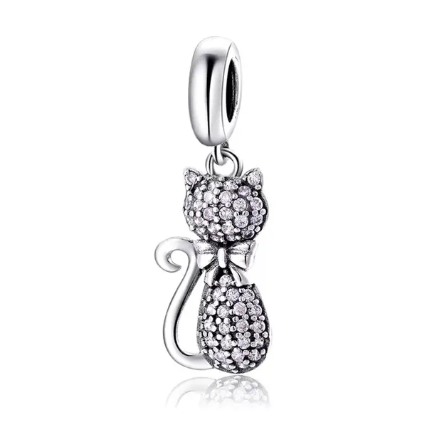 Charm/talisman argint 925, JW1636, model pisica, placat cu rodiu