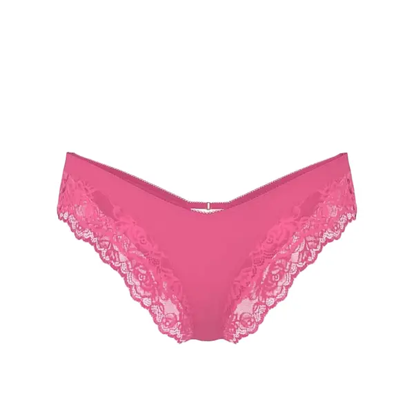 Cheeky high-waisted panties with lace trim - rose garden pink L
