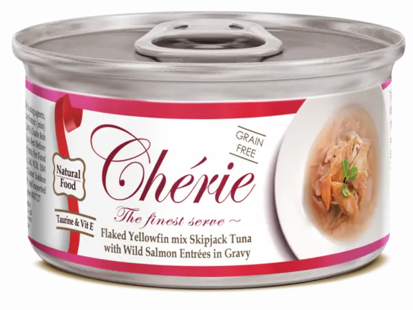 Cherie Adult Cat Grain Free Mix Fulgi de Ton cu Somon Salbatic in Sos 80 g