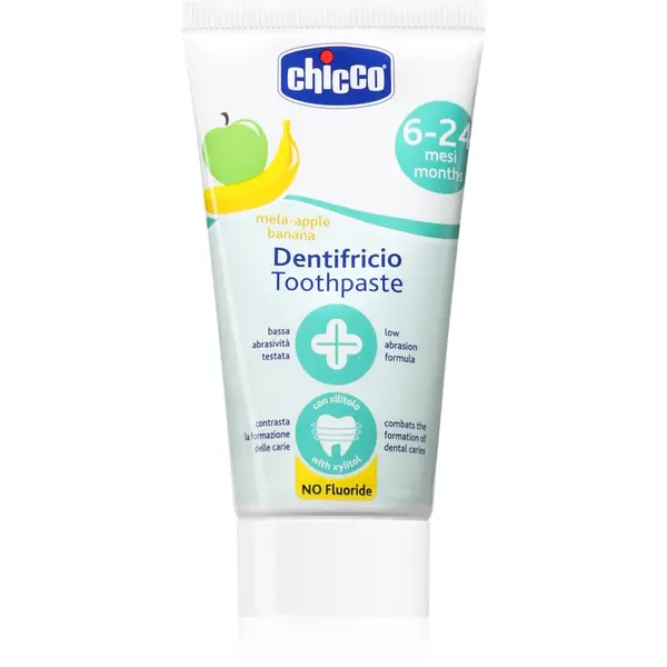 Chicco Fluoride-Free Toothpaste 6-24m pastă de dinți fără fluor pentru copii Apple-Banana 50 ml