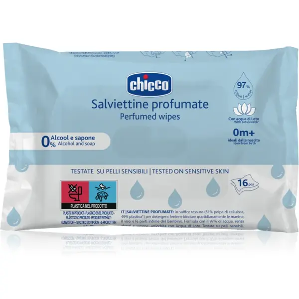 Chicco Perfumed Wipes 0m+ șervețele umede pentru copii discret parfumat 16 buc